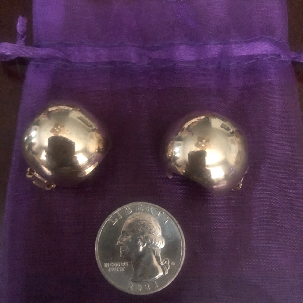 Bergere Vintage Gold Tone Dome Button Clip Earrings